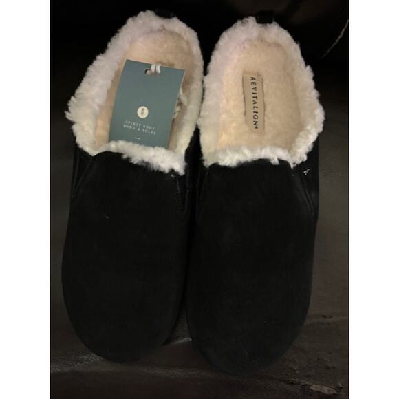 NIB Men\'s Dundee Suede Slipper, Size 8D, Black Sherpa Plush Revitalign main image 9